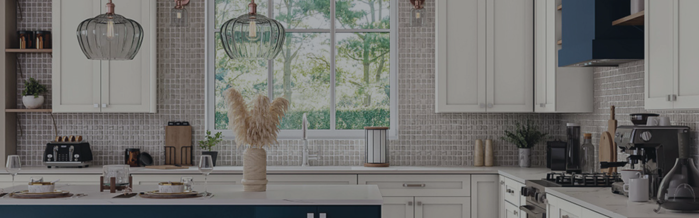 Mosaic tile backsplash on kitchen walls