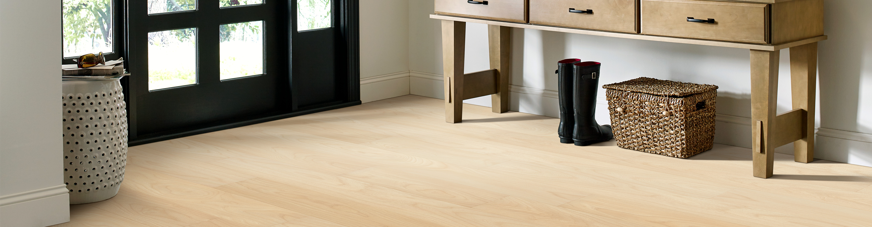 light wood look vinyl flooring in entryway