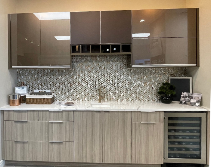 Mosaic tile backsplash in a bar area