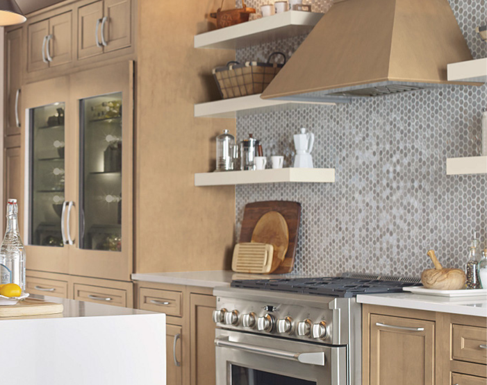 Mosaic tile backsplash in a bar area