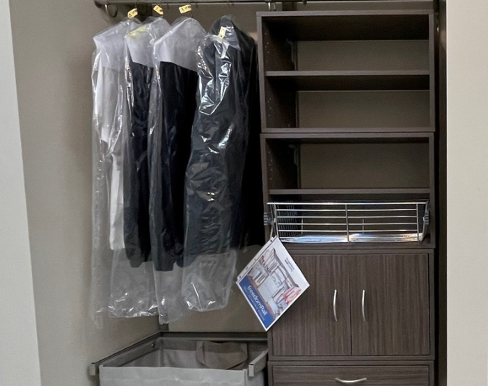 Custom wood cabinetry in a closet