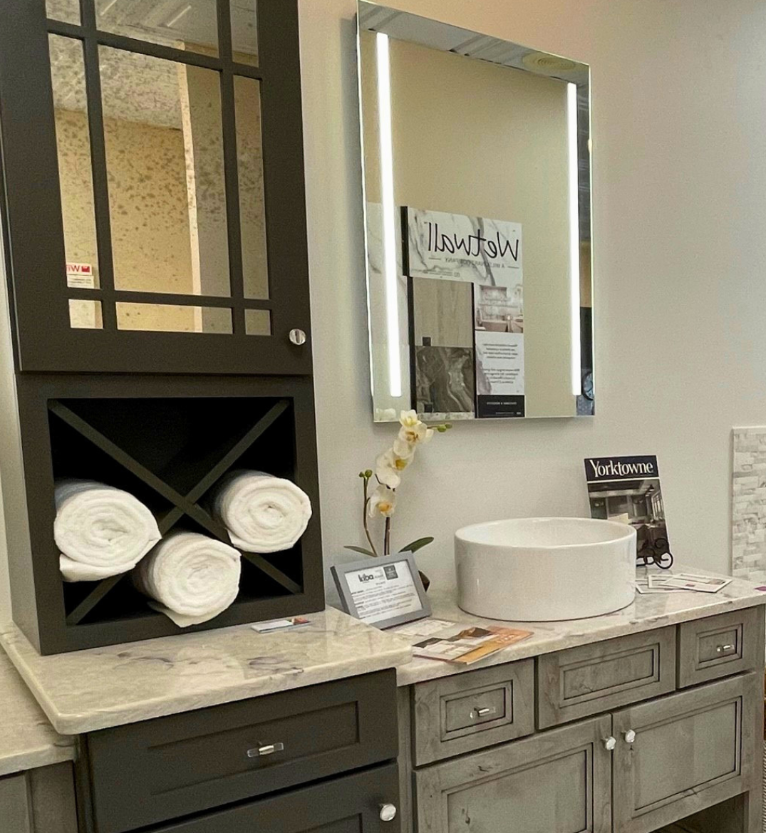 bathroom countertops in a bathroom display at Kiba Studios in Mentor, OH